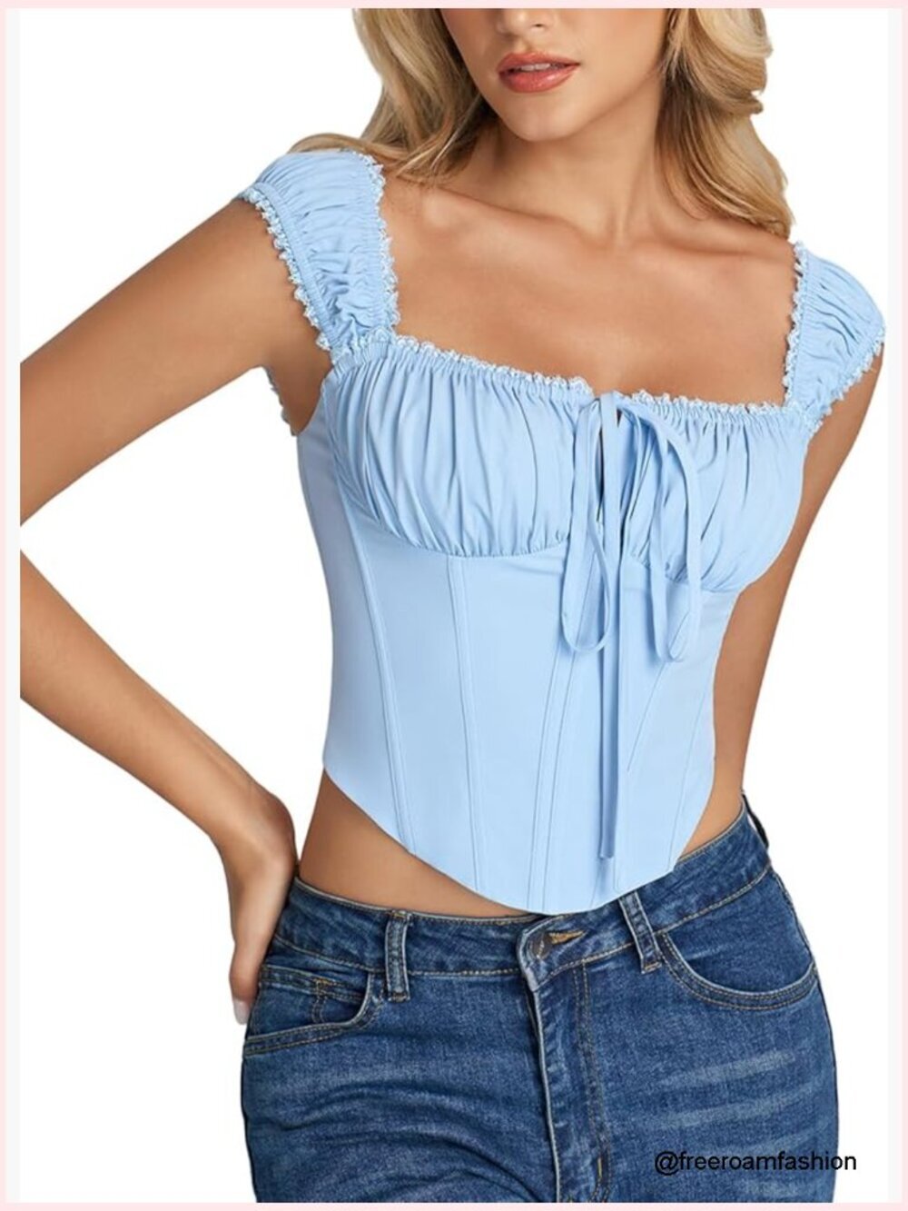 Square Neck Lace Up Boned Corset Bustier Crop Top Y2K Party Going Out